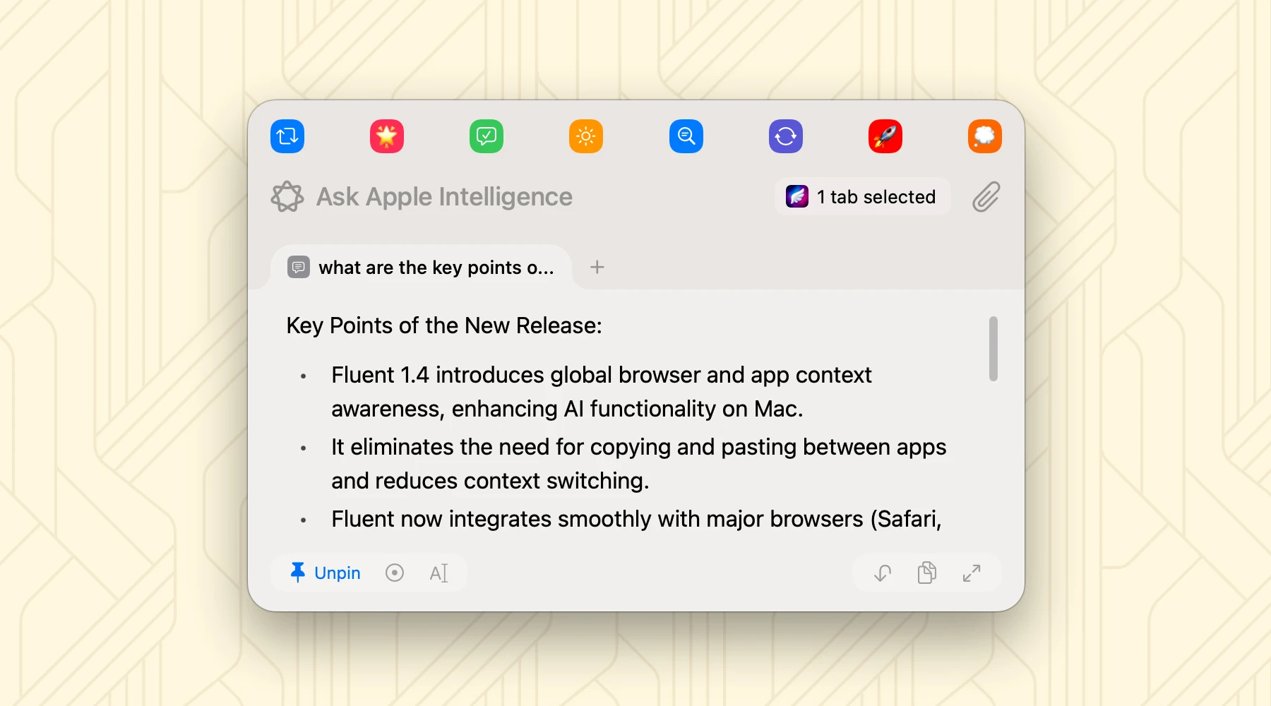 Fluent 1.4 – Smart Panel and Apple Intelligence