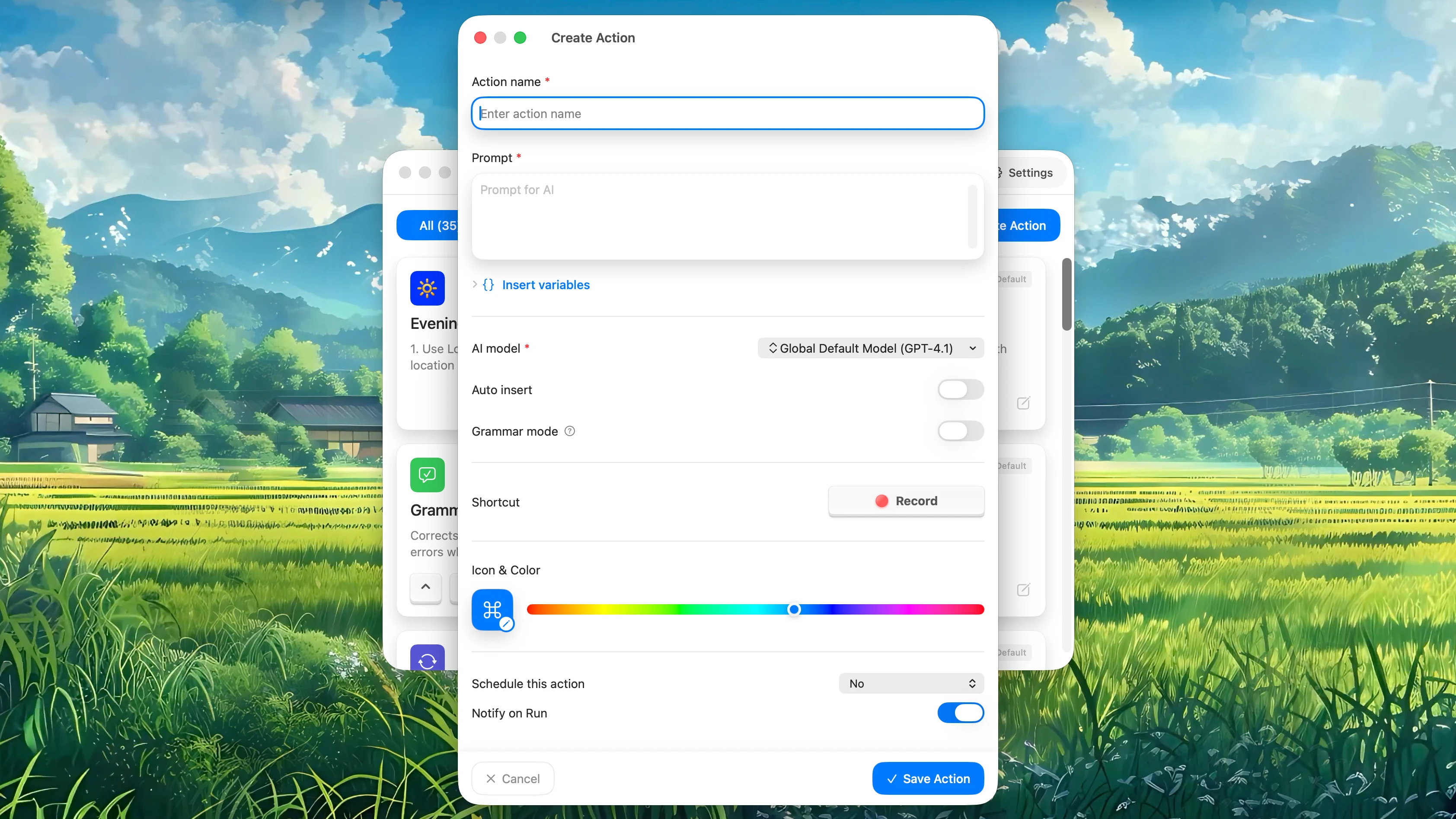 Fluent – Action Editor