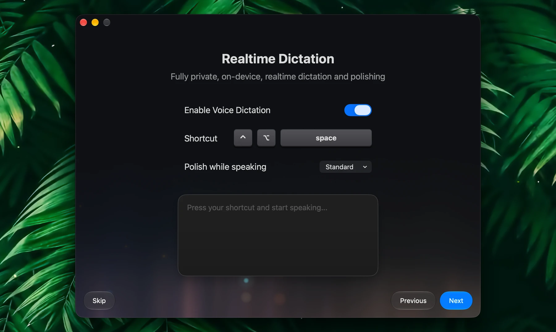 Fluent Onboarding – Realtime Dictation