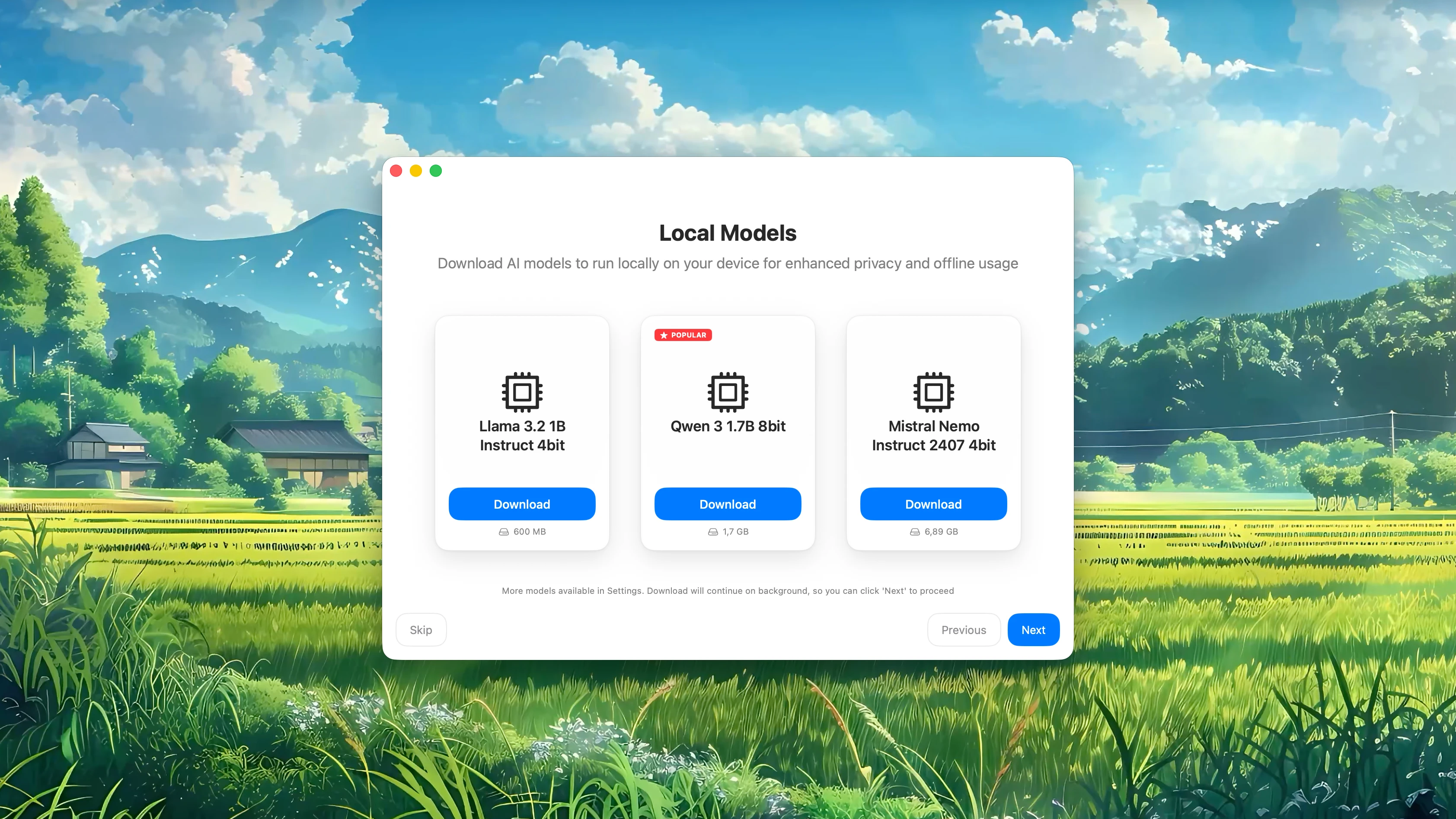 Fluent Onboarding – Setup Local Models