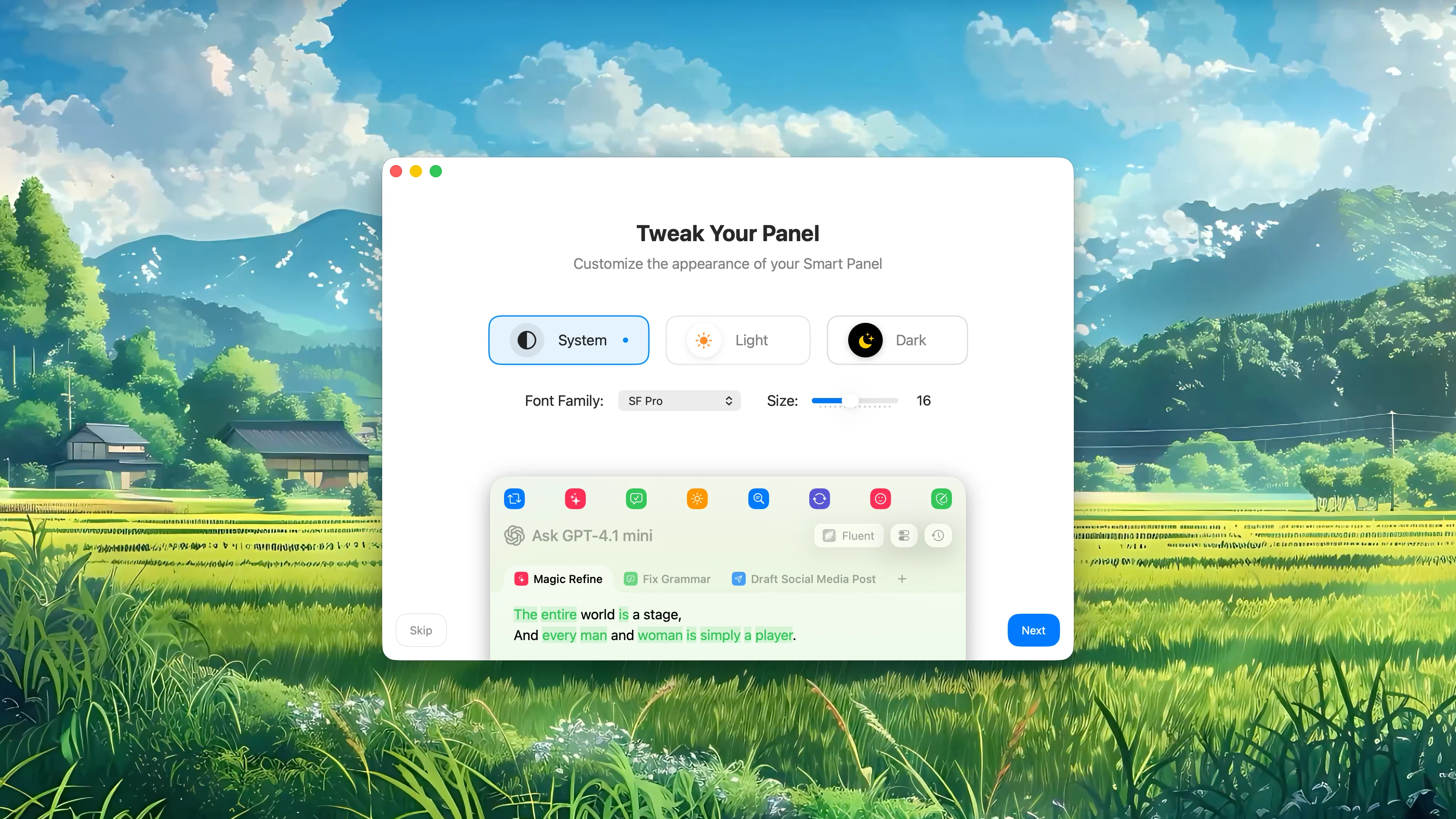 Fluent Onboarding – Tweaking the Smart Panel