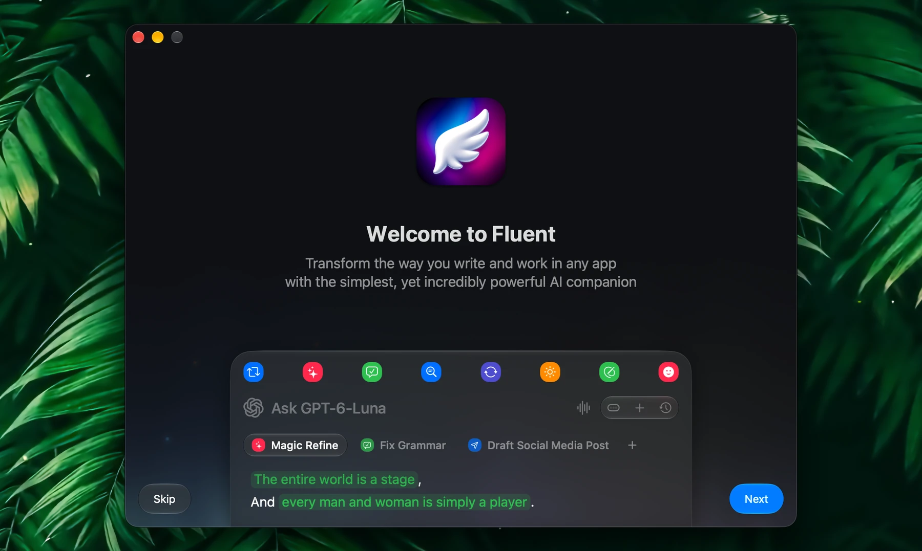 Fluent Onboarding – Welcome Screen