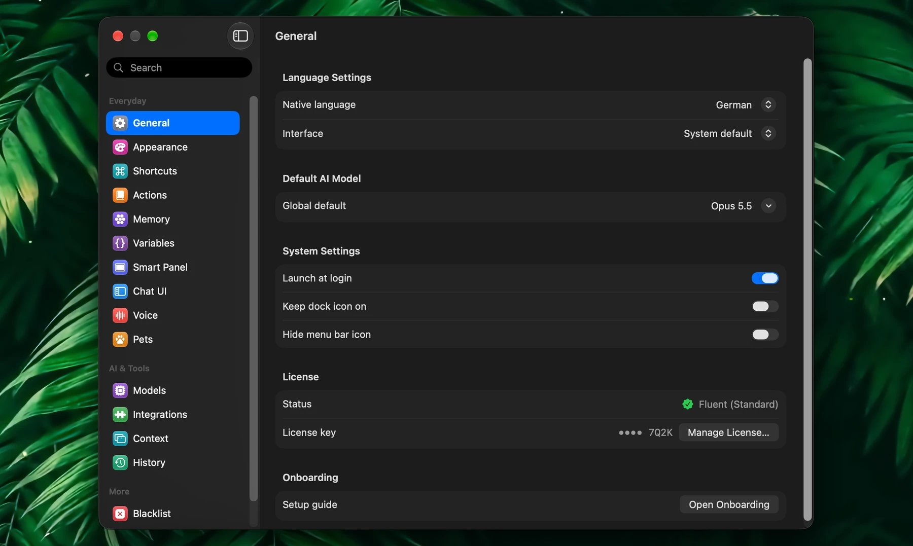 Fluent – Settings