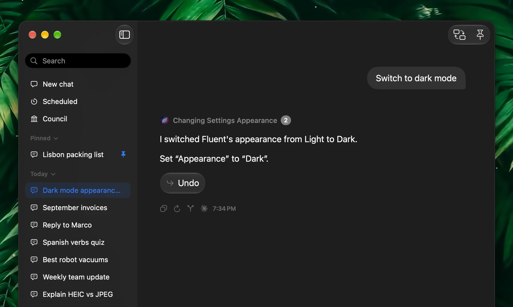 Changing a setting by asking Fluent