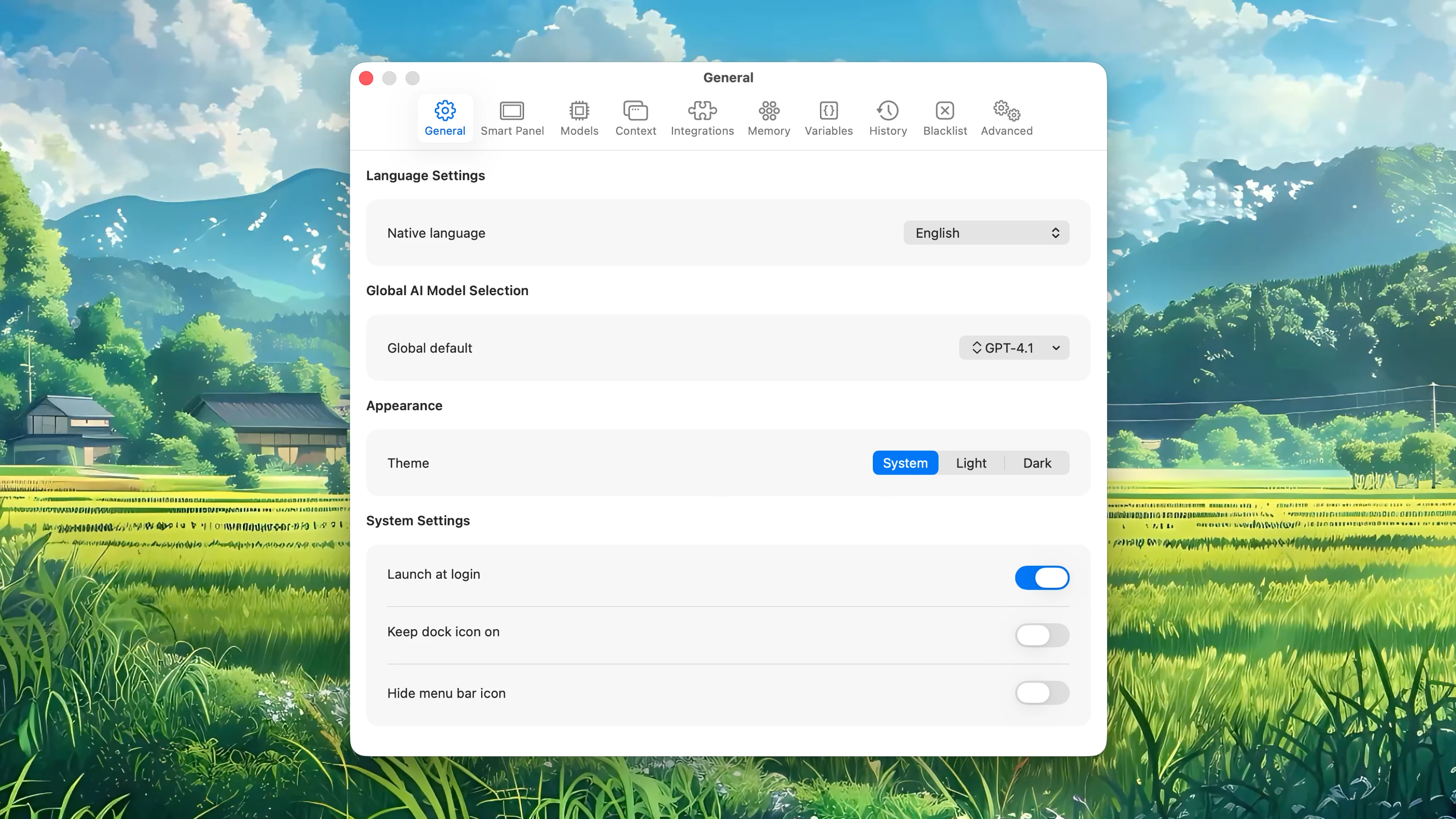 Fluent – Settings