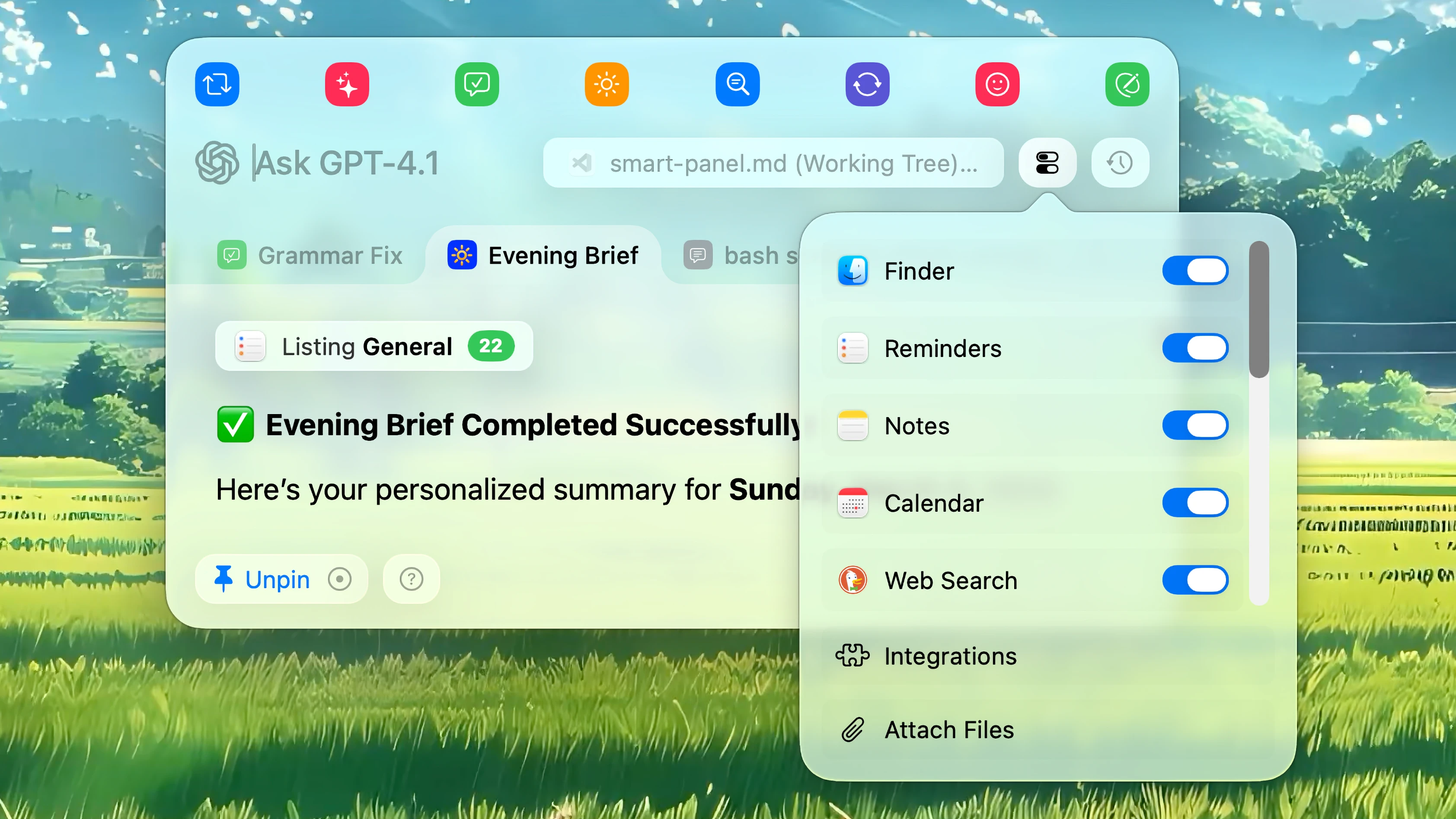 Fluent – Smart Panel Integrations Popover