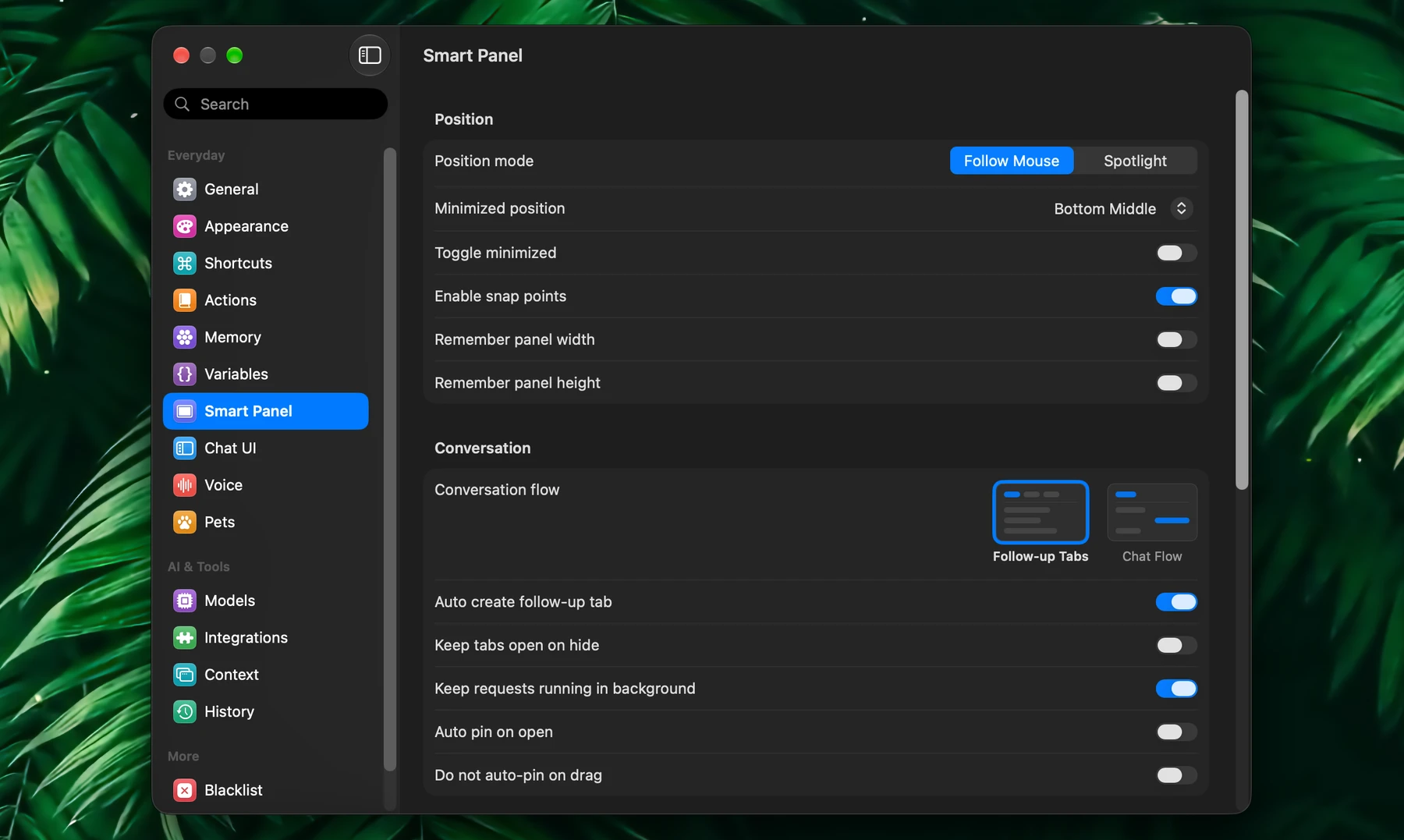 Fluent – Smart Panel Settings